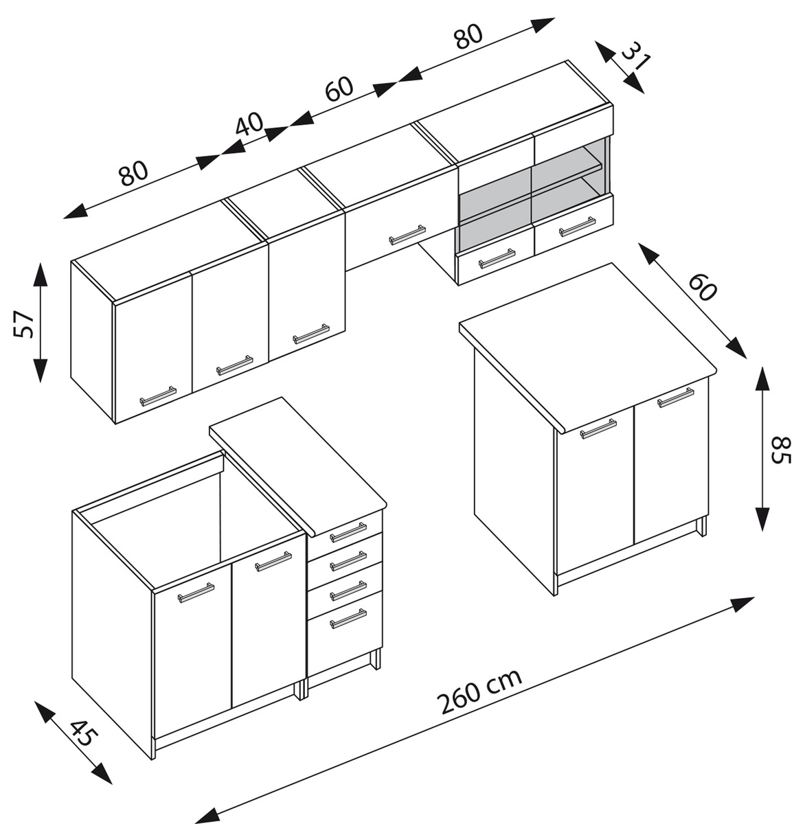 Kuhinjski blok Houston 1138 (Temen hrast + Lahki hrast)