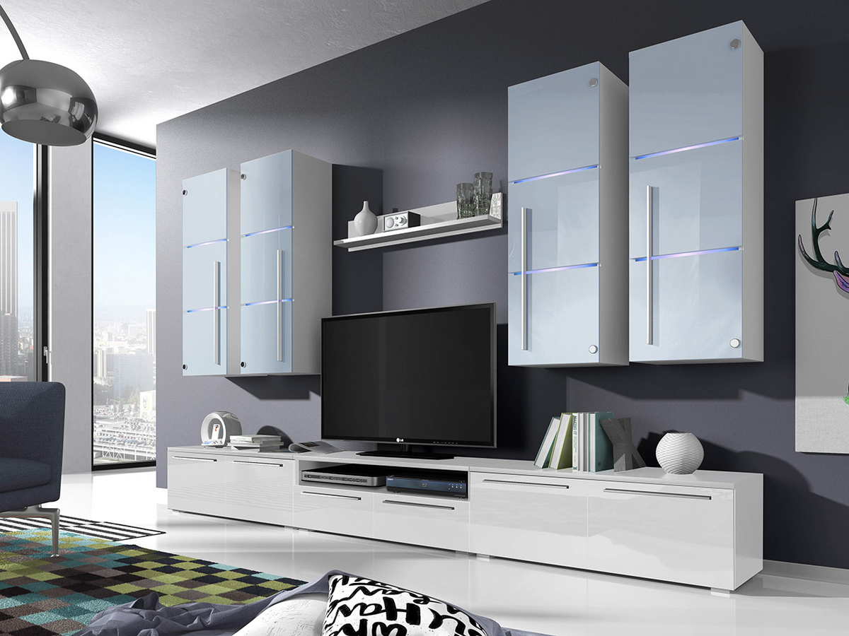 Komplet za dnevno sobo Nashville 102 (Bela + Sijaj bela)