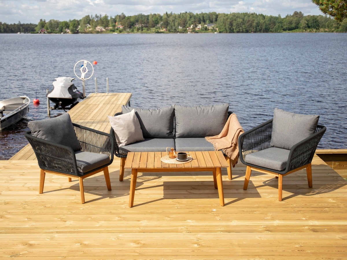 Komplet vrtnega pohištva Dallas 661 (Temno siva + Črna + Akacijev)