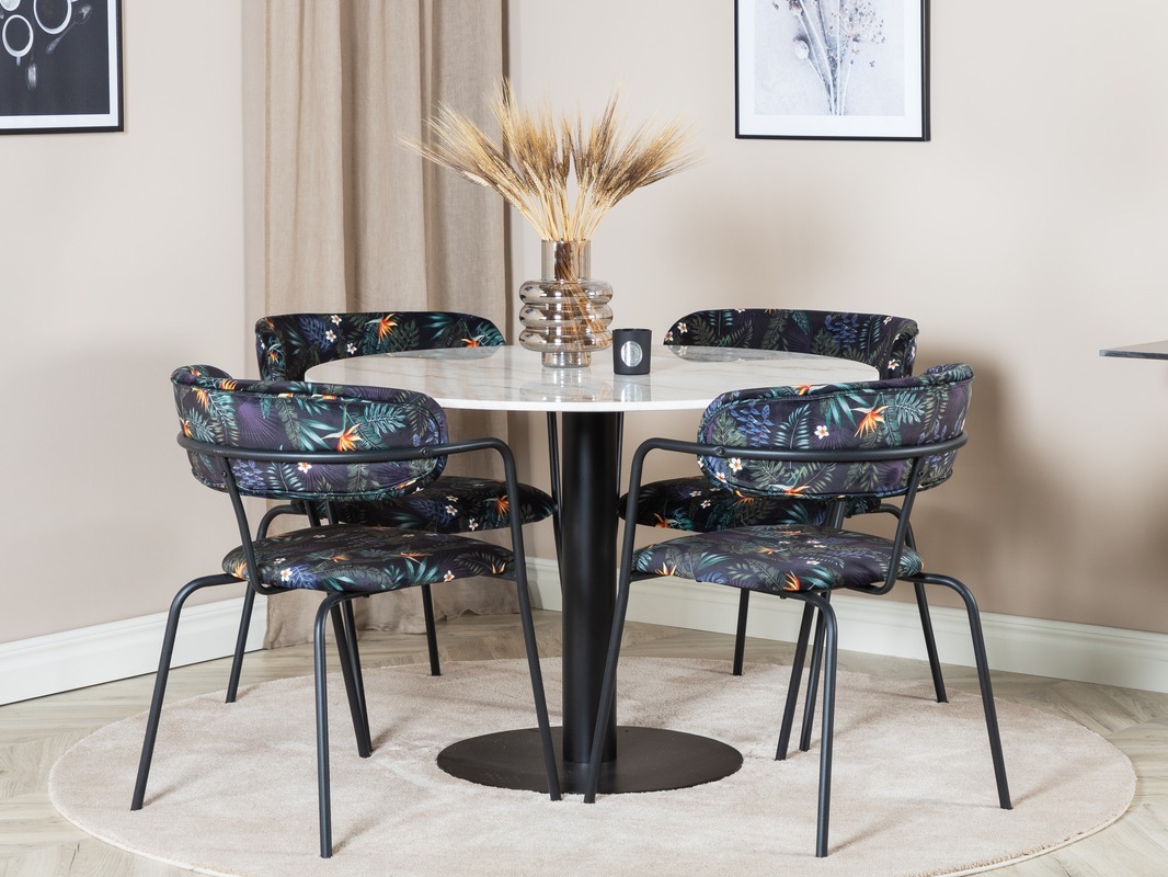 Jedilniški komplet Dallas 1299 (Cvetlični vzorec + Črna)