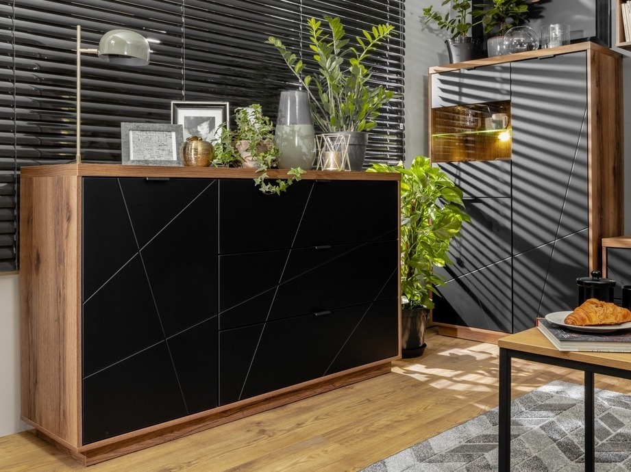 Komoda Fivale 100 (Temni delano hrast + Mat črna)