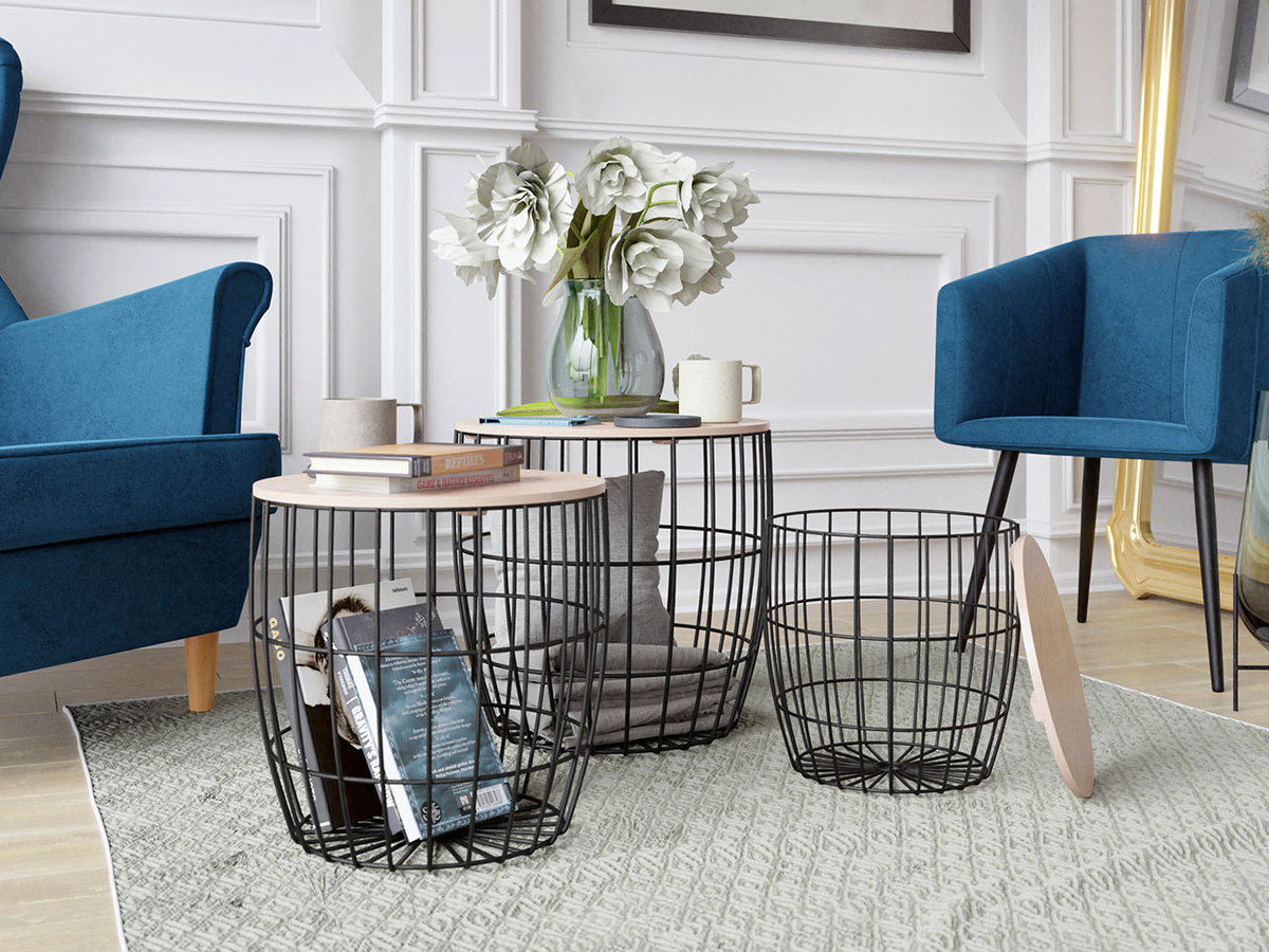 Komplet stranskih mizic Aedifis (Črna + Svetel les)