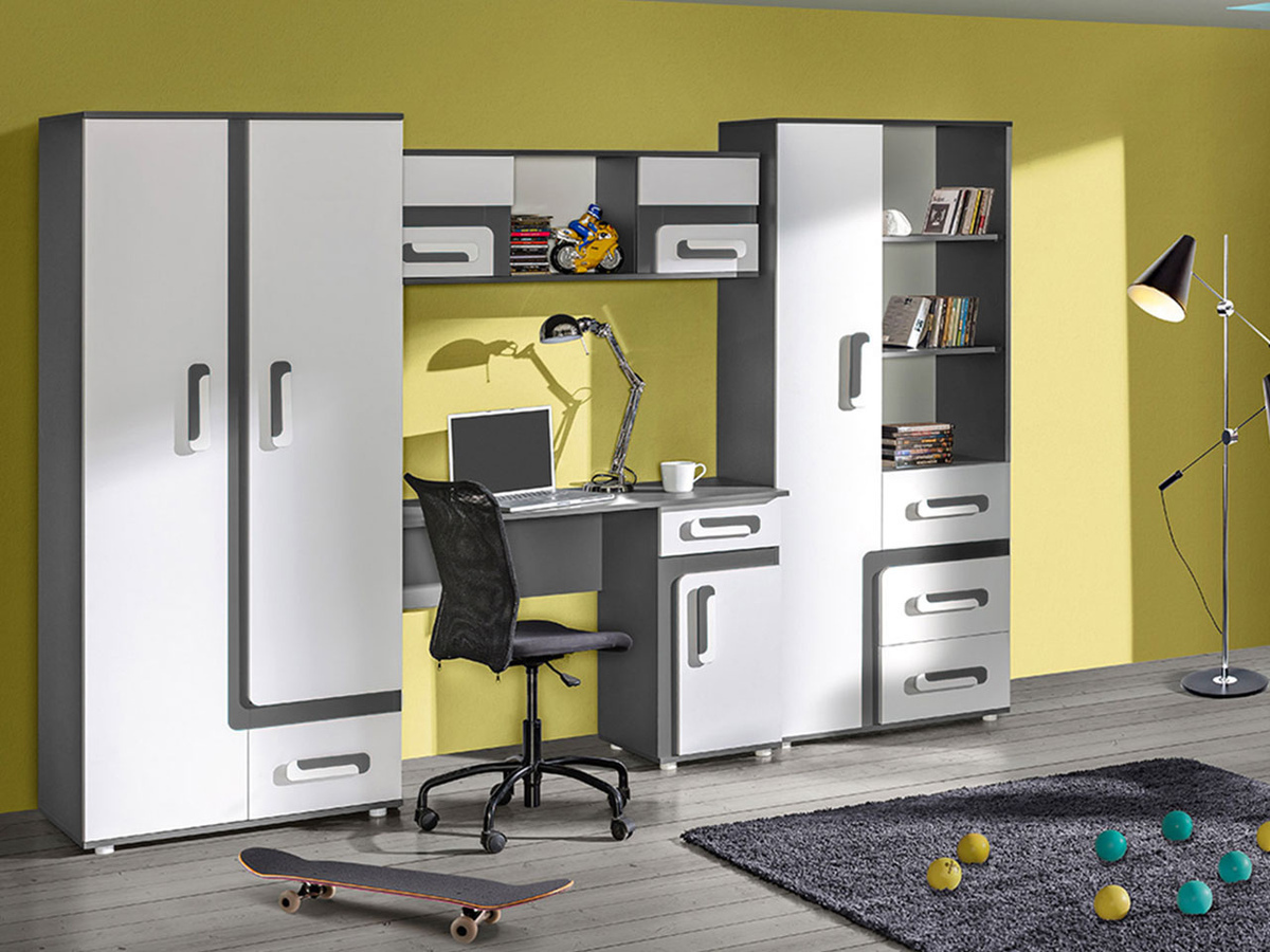 Komplet pohištva za otroško sobo Aviseve 108 (Antracit + Bela)