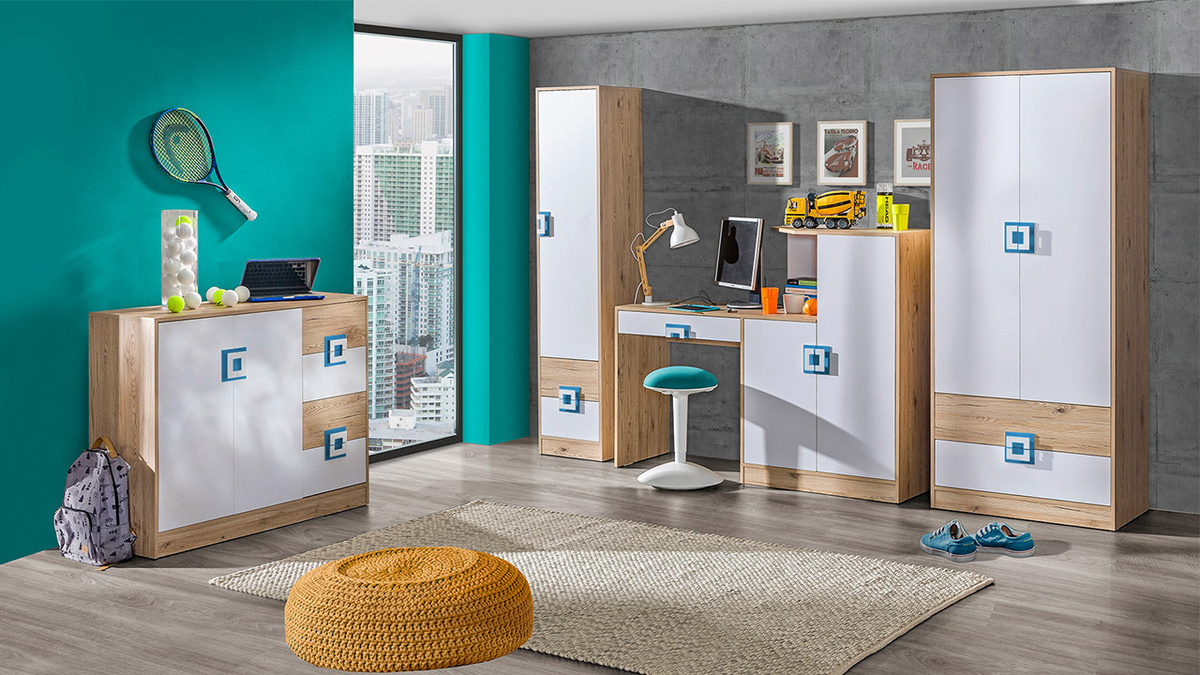 Garderobna omara Balvire 104 (Lahki hrast + Bela + Roza)