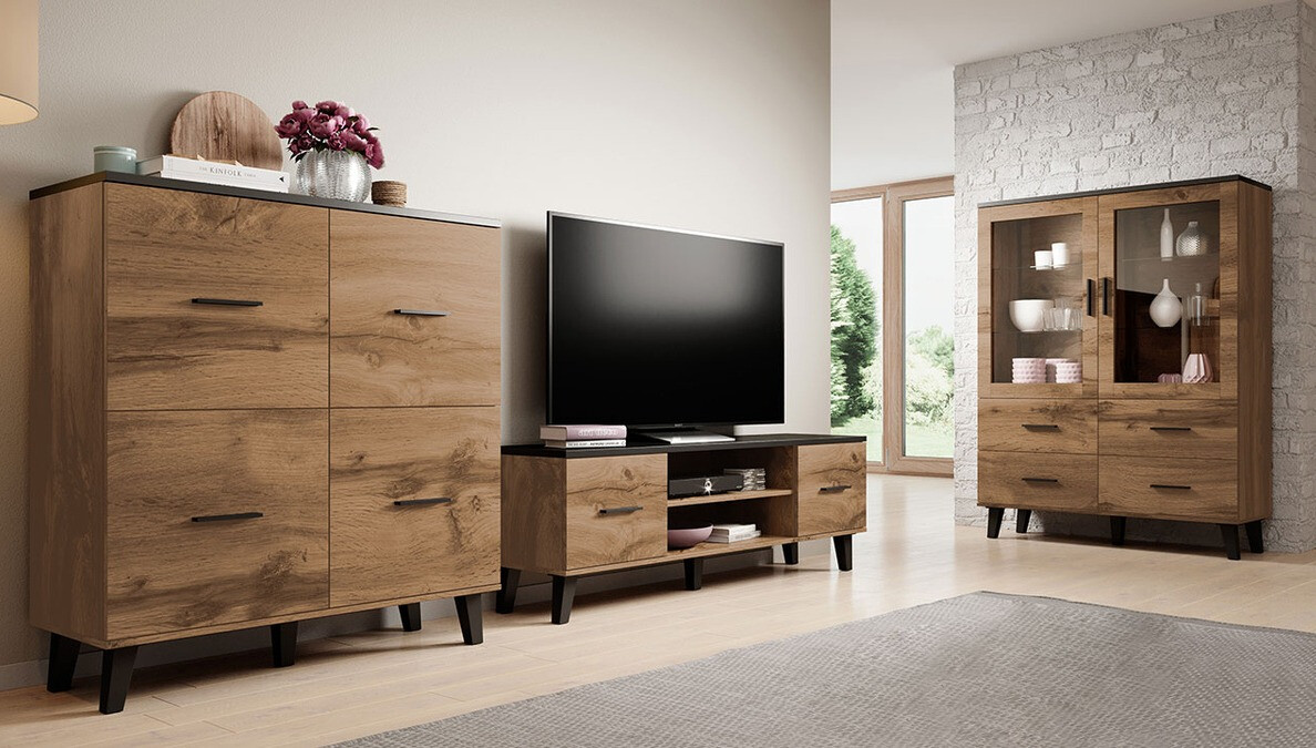 Regal Larfloi 110 (Wotan hrast + Črna)