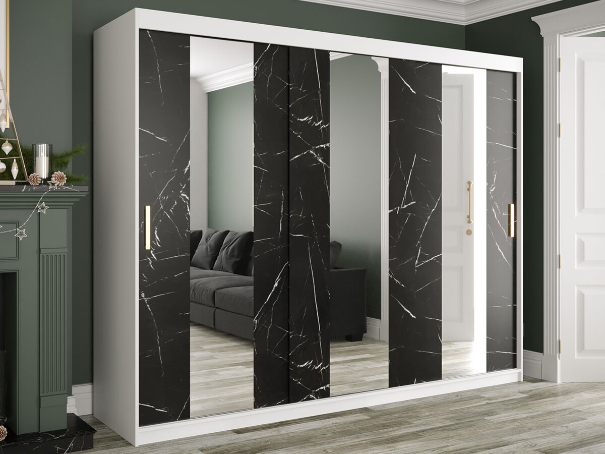 Garderobna omara Hartford 245 (Mat bela + Črni marmor)