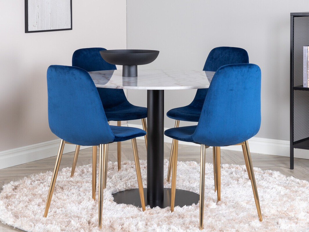 Jedilniški komplet Dallas 2628 (Beli marmor + Črna)