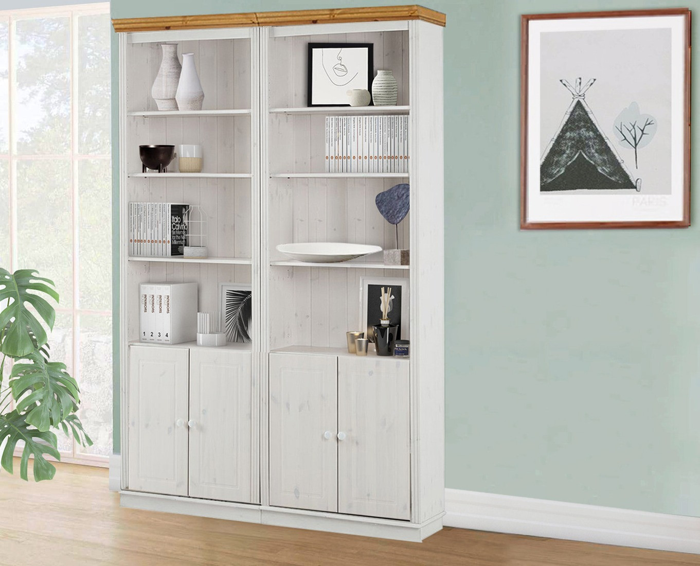 Komplet polic Saltoro 115 (Bela + Medeni hrast)