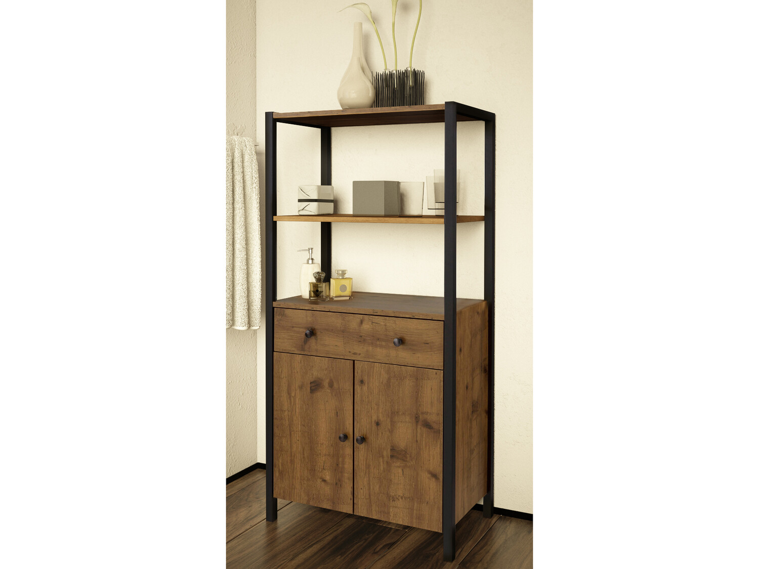 Kopalniški poličnik Larnovo 111 (Temen hrast + Črna)