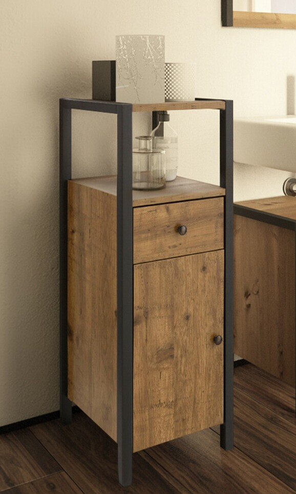 Prostostoječa Kopalniška omarica Larnovo 112 (Temen hrast + Črna)