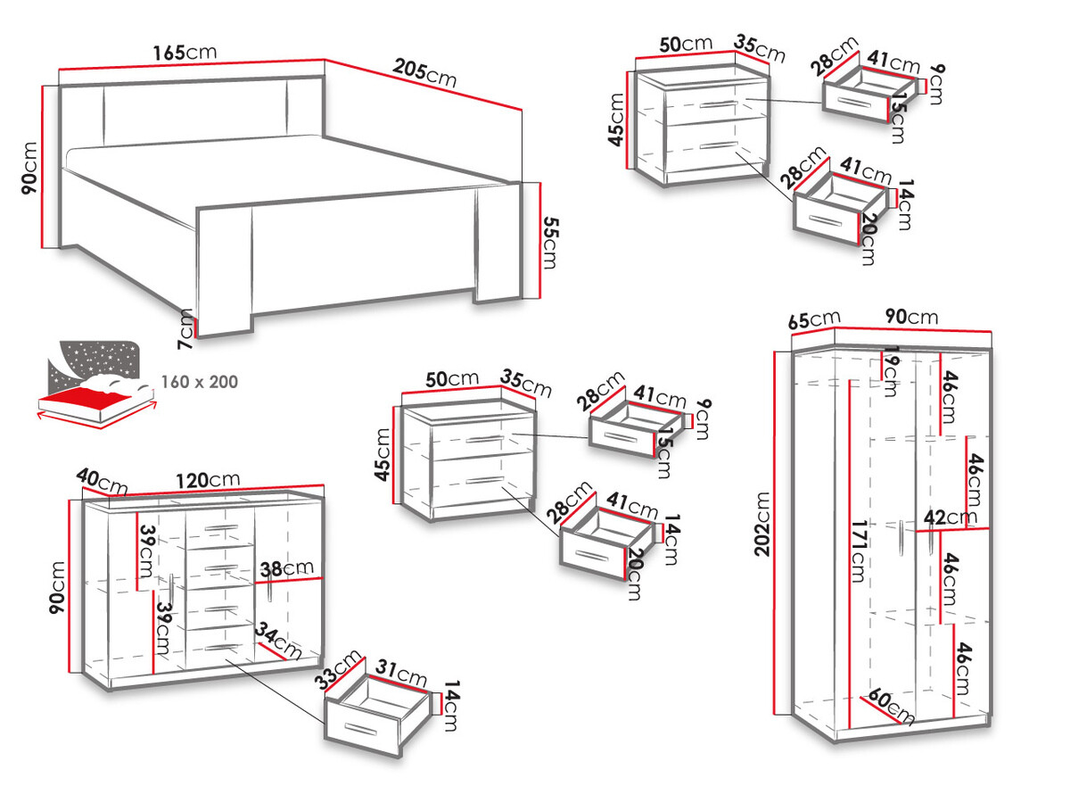 Komplet pohištva za spalnico Catromi 122 (Bela + Soft Pik 011)