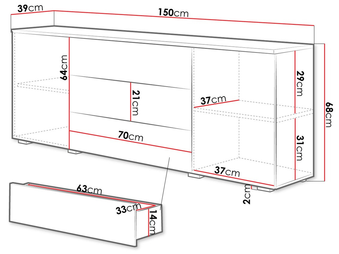 Komoda Sarasota 129 (Bela + Sijaj bela)