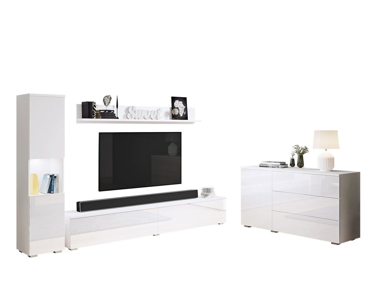 Komplet za dnevno sobo Sarasota 132 (Bela + Sijaj bela)