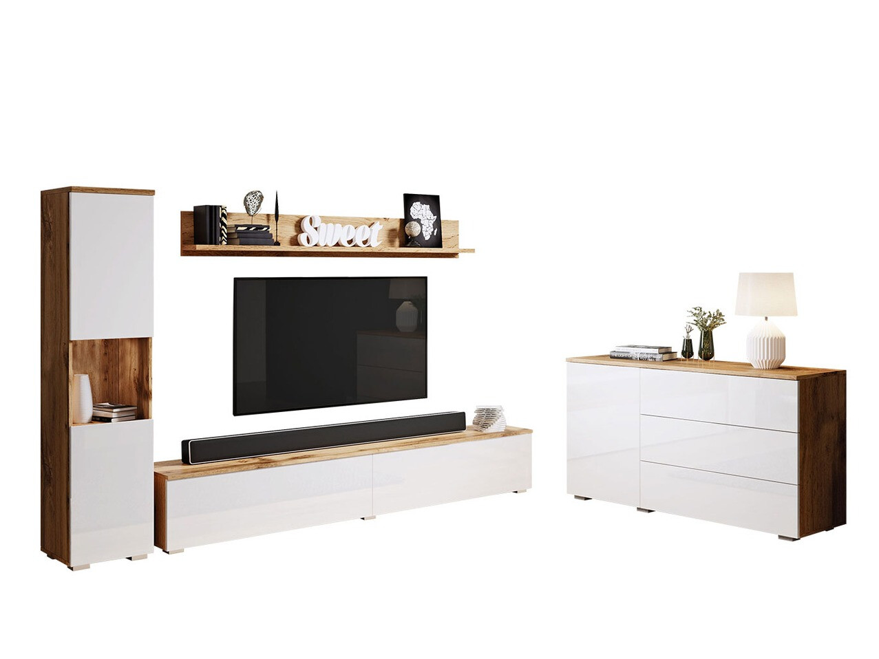 Komplet za dnevno sobo Sarasota 132 (Wotan hrast + Sijaj bela)