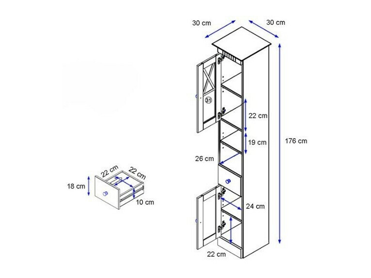 Prostostoječa Kopalniška omarica Deletri 104 (Bor)