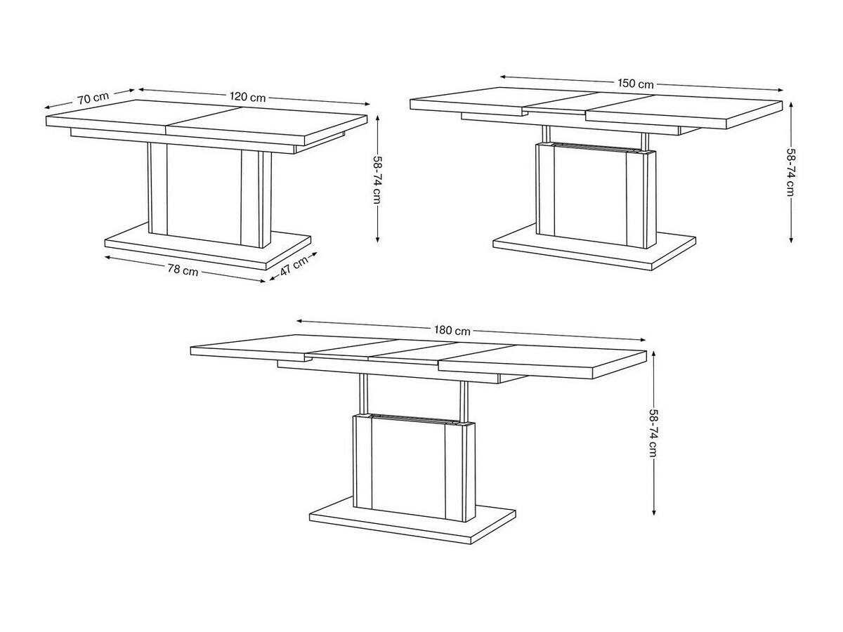Raztegljiva klubska mizica Glendale 103 (Beton + Črna)