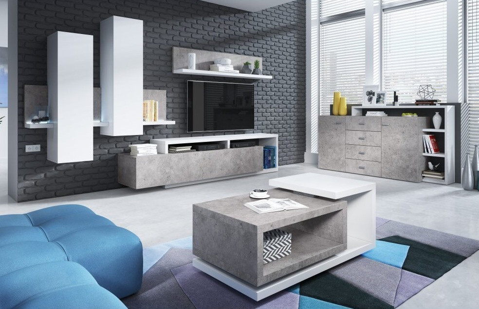 Dnevni prostor Lutiva 100 (Bela + Beton)