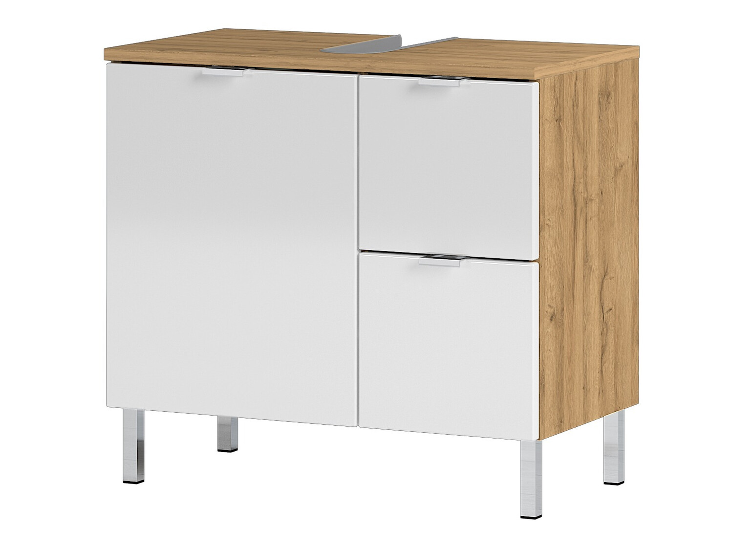 Prostostoječa kopalniška omarica za umivalnik Lomcamo 100 (Sijaj bela + Hrast Grandson)