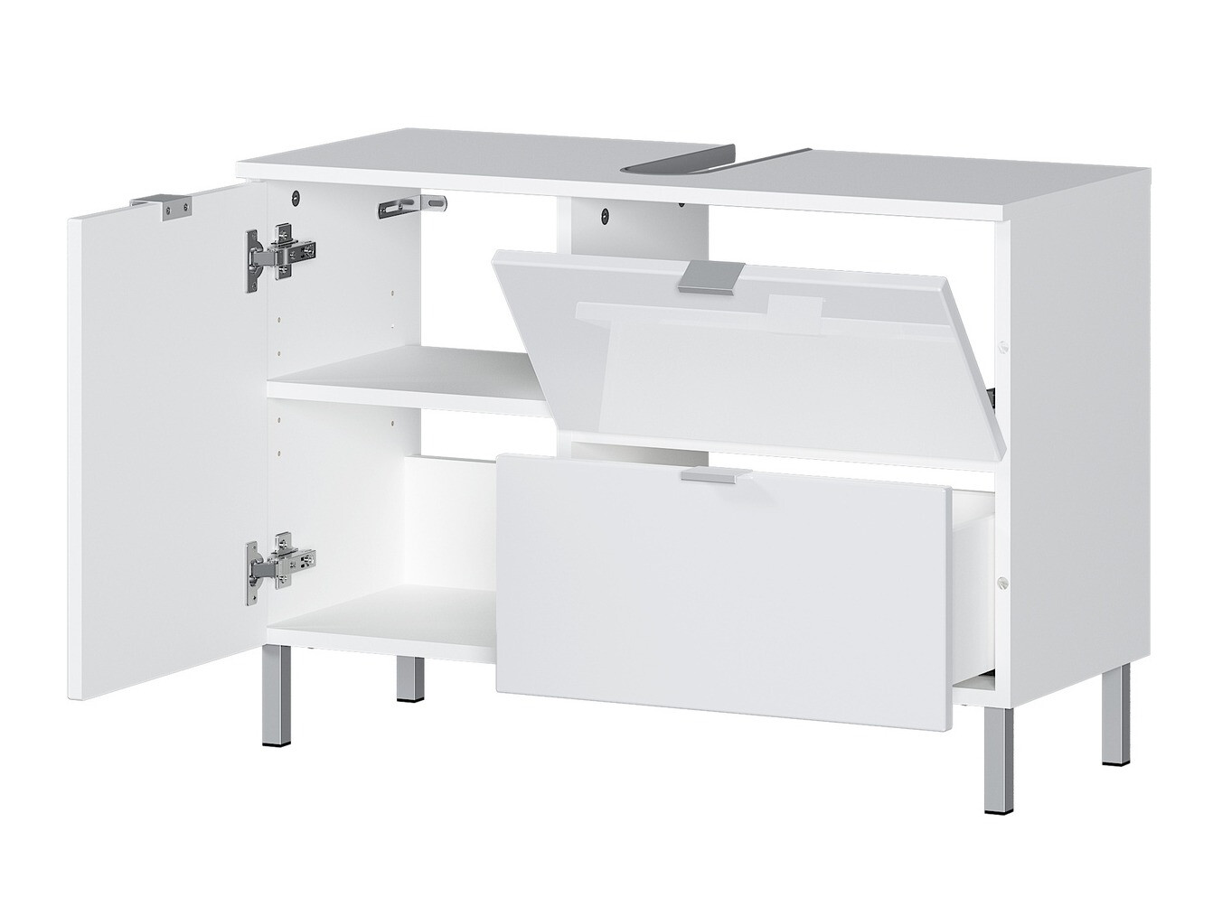 Prostostoječa kopalniška omarica za umivalnik Lomcamo 101 (Bela + Sijaj bela)