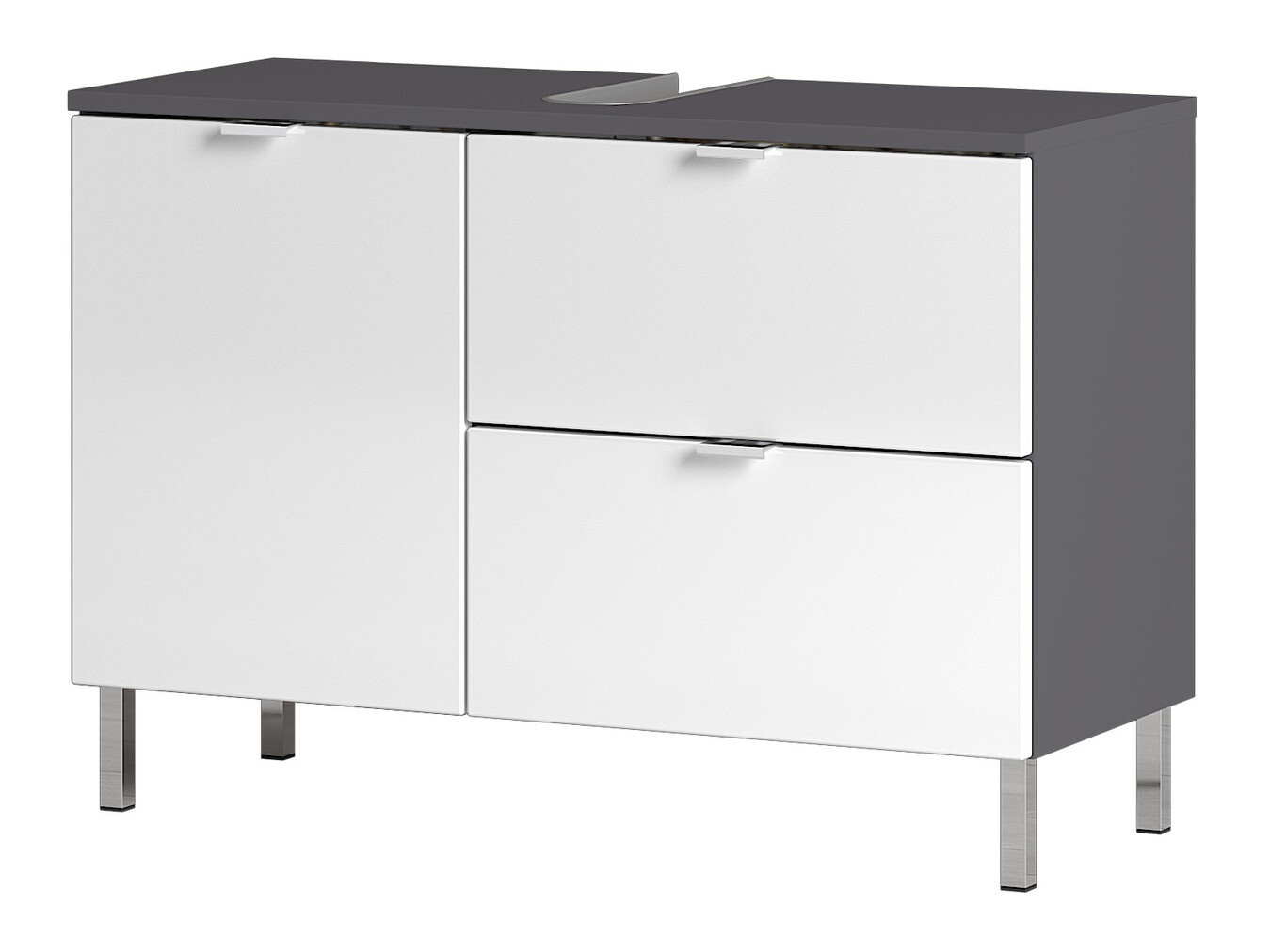 Prostostoječa kopalniška omarica za umivalnik Lomcamo 101 (Sijaj bela + Grafit)