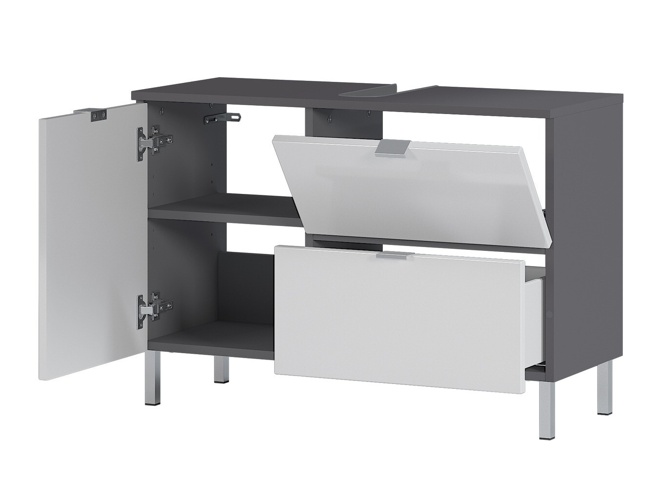 Prostostoječa kopalniška omarica za umivalnik Lomcamo 101 (Sijaj bela + Grafit)