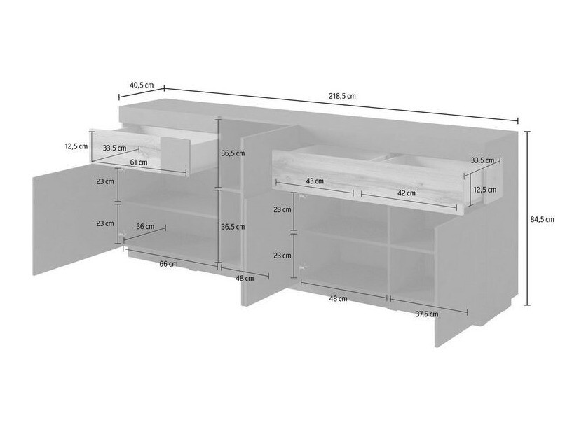 Komplet za dnevno sobo Livlore 108 (Bela + Sijaj bela + Wotan hrast)