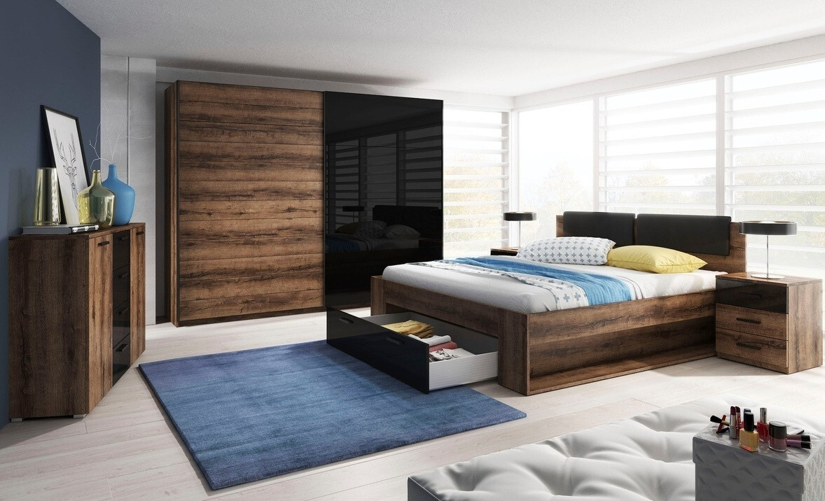 Postelja Levruvu 106 (Monastery hrast + Sijaj črna)