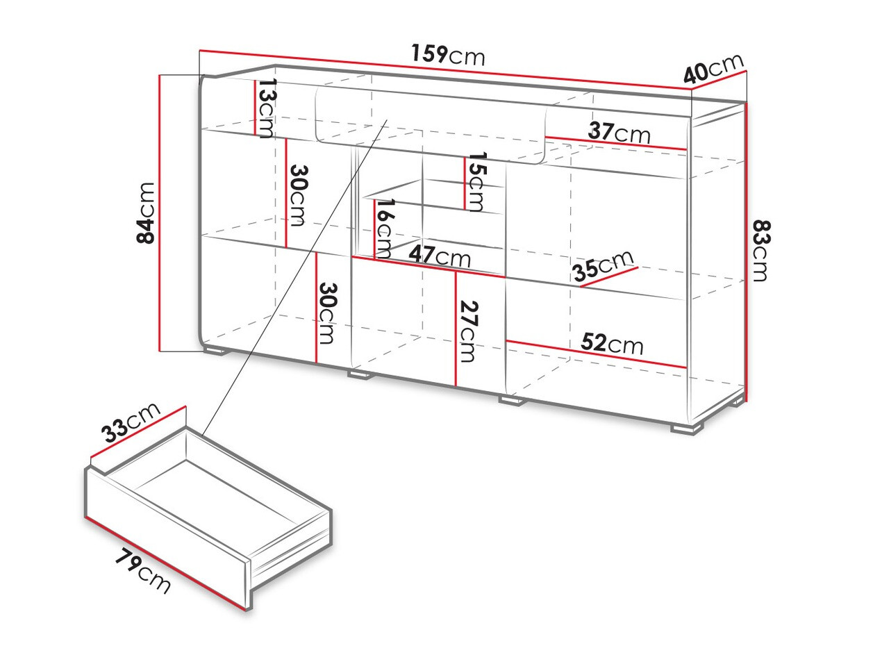 Komoda Torsone 108 (Bela + Sijaj bela + Hrast San Remo)