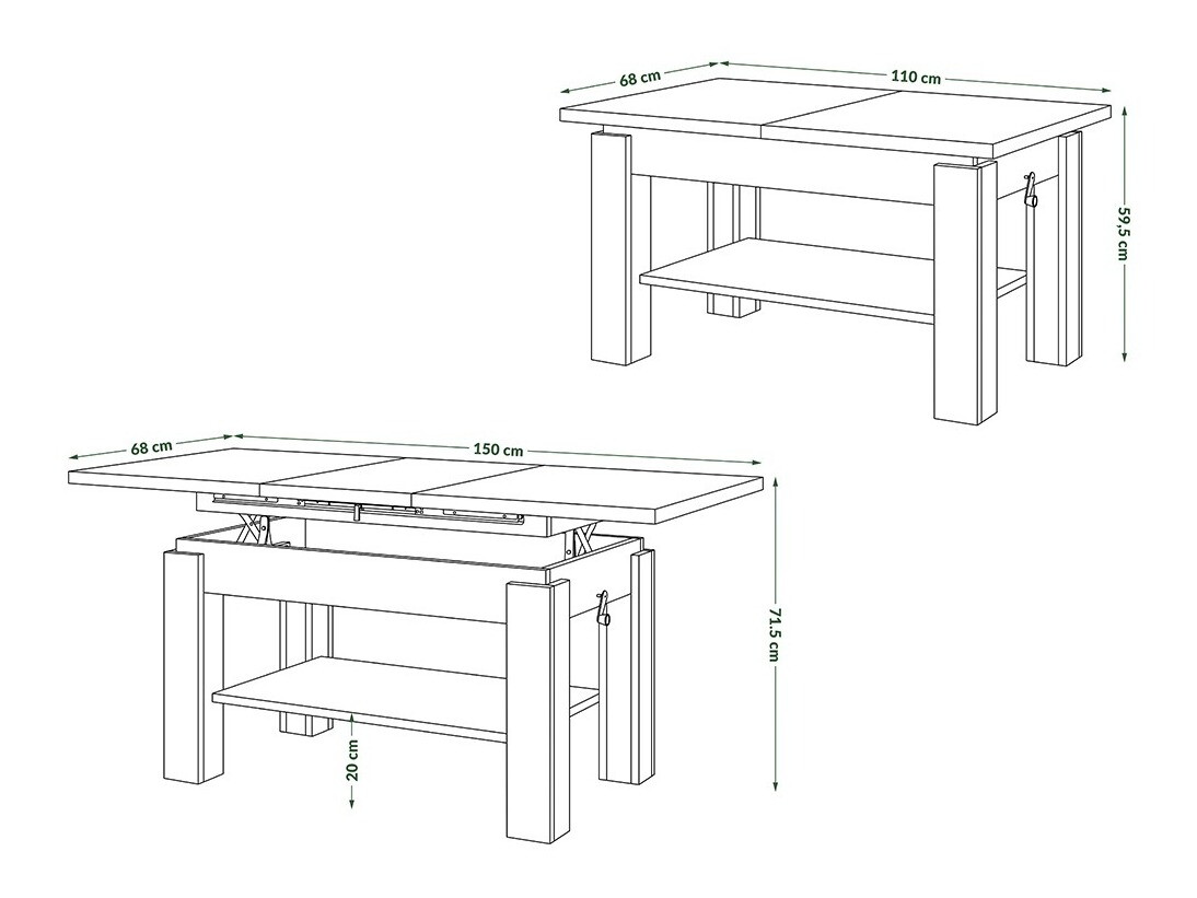 Raztegljiva klubska mizica Glendale 100 (Beton + Črna)