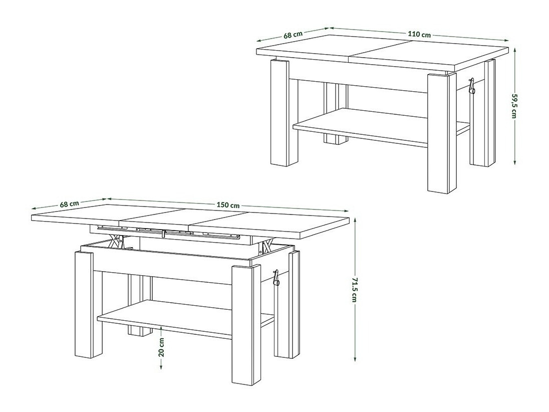 Raztegljiva klubska mizica Glendale 100 (Sonoma hrast + Bela)