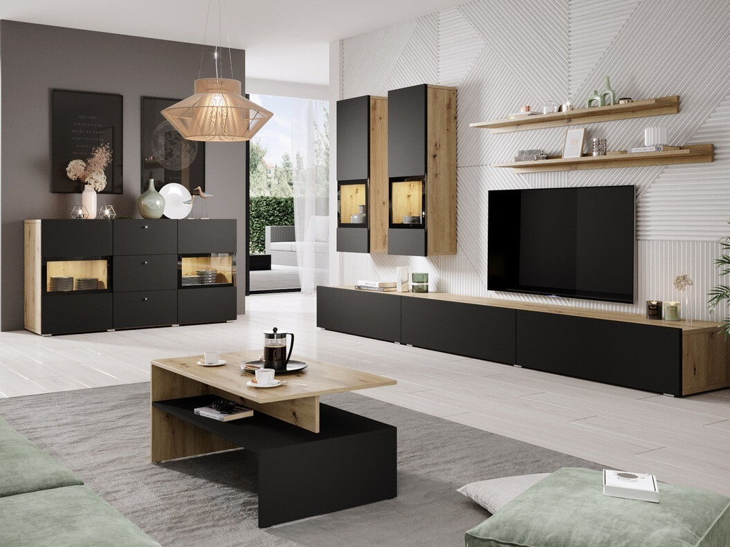 Dnevni prostor Serodeu 104 (Artisan hrast + Mat črna)