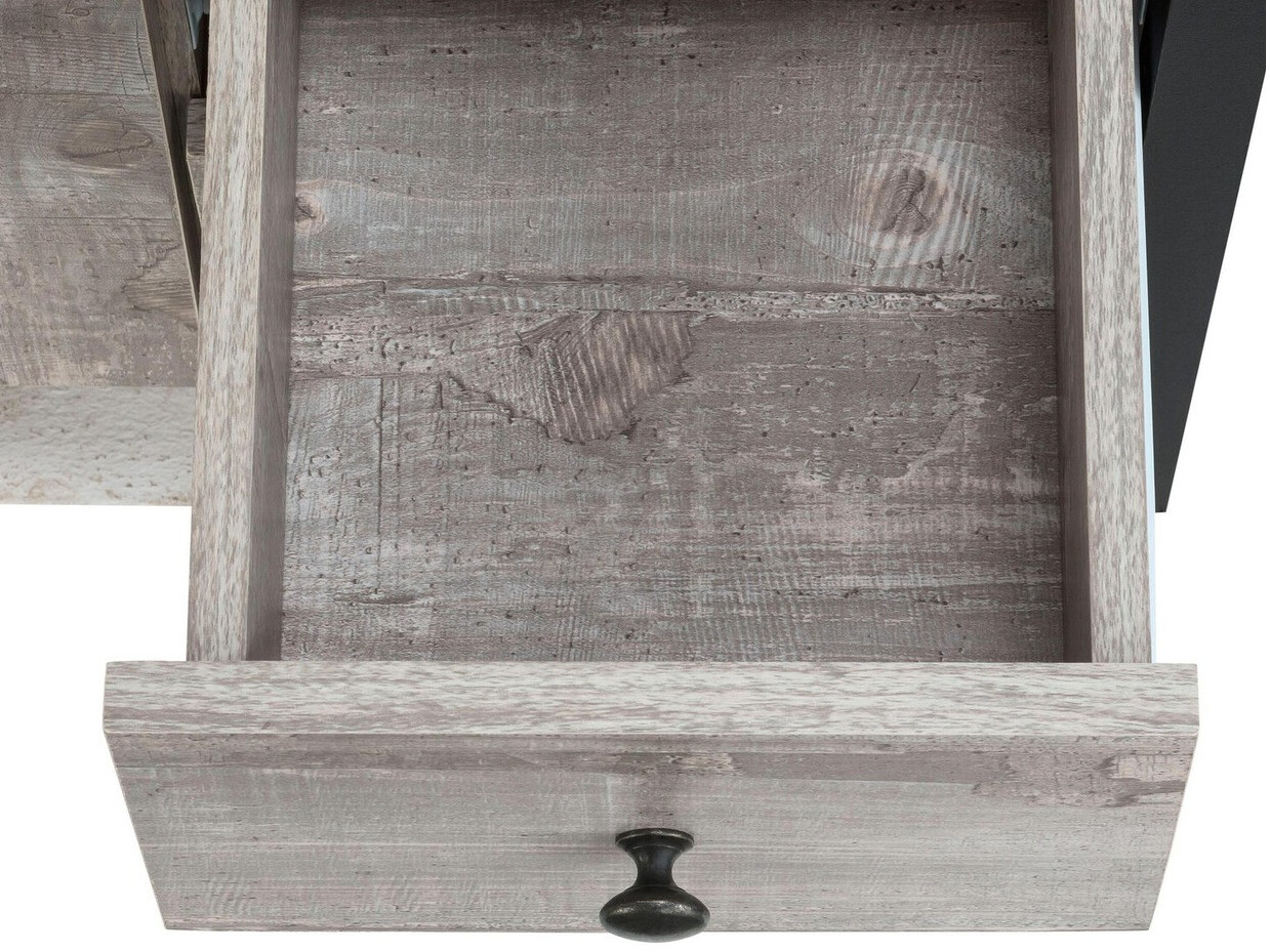 Prostostoječa kopalniška omarica za umivalnik Larnovo 105 (Sivi hrast + Črna)