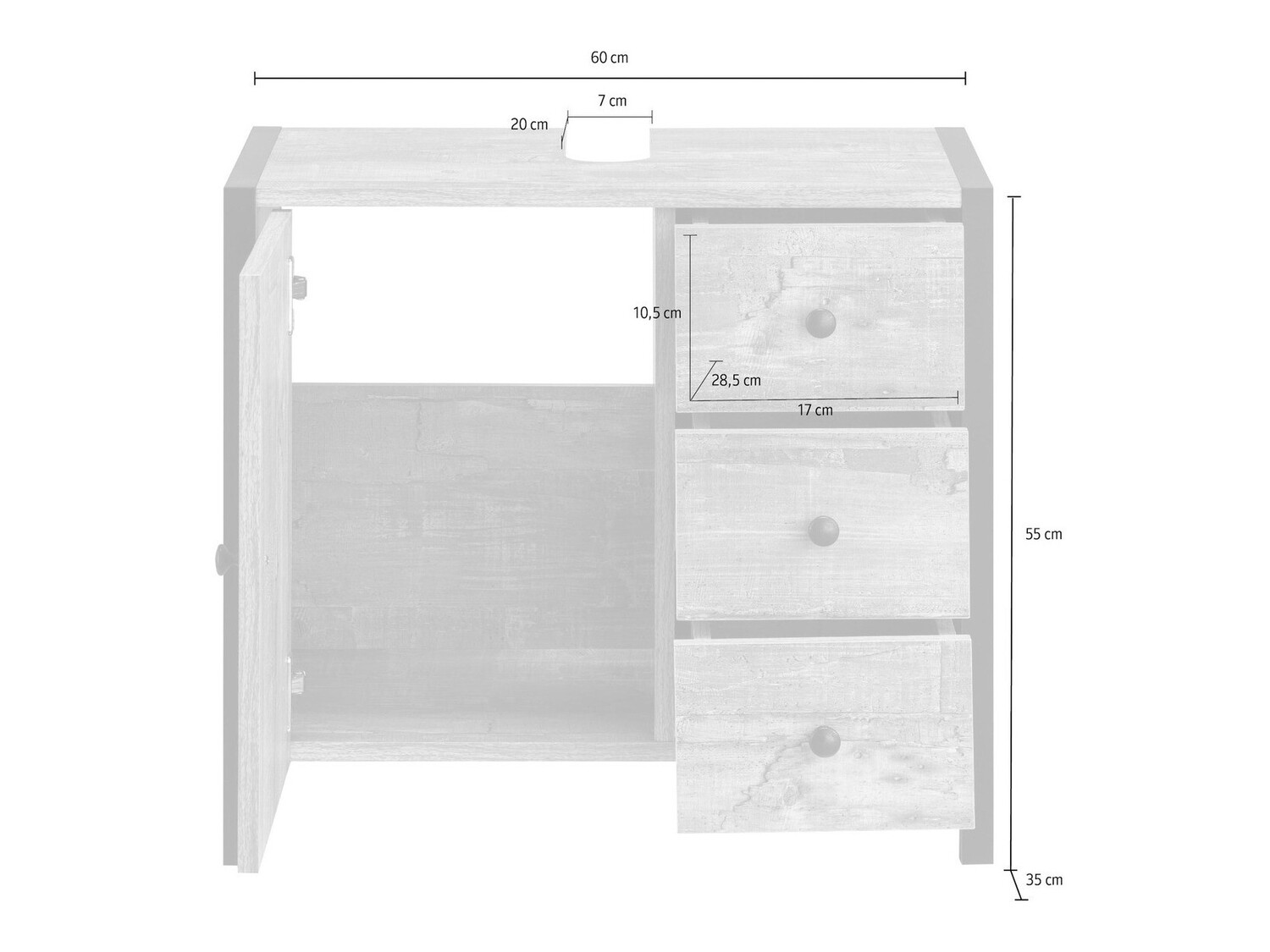 Prostostoječa kopalniška omarica za umivalnik Larnovo 105 (Sivi hrast + Črna)