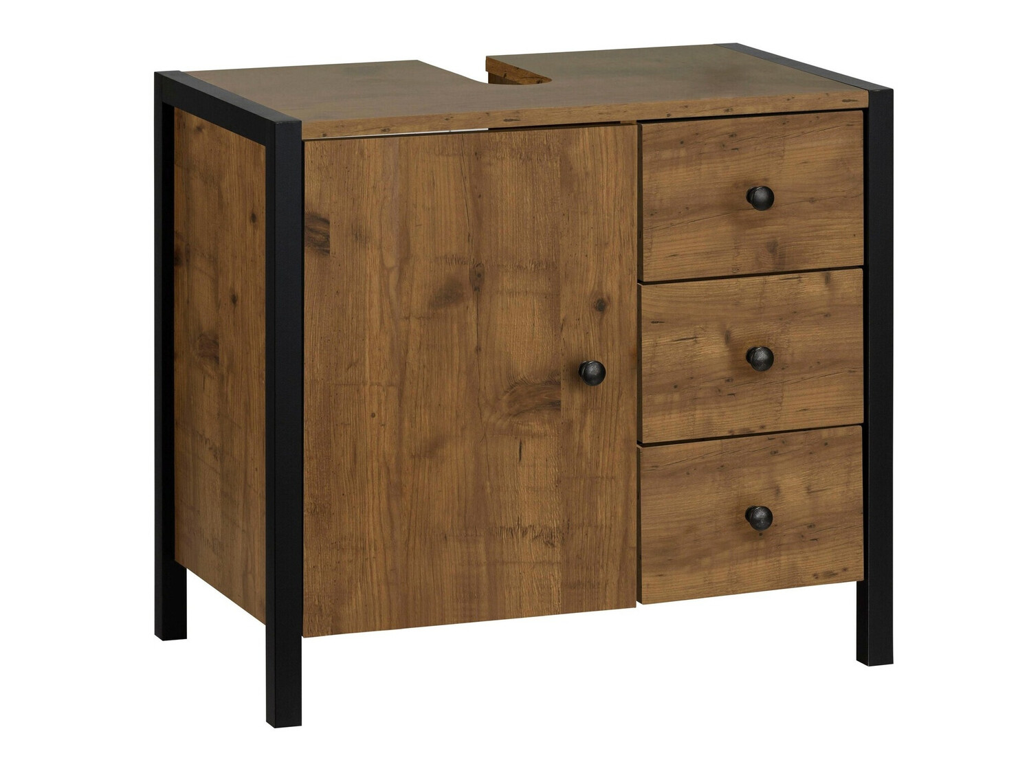 Prostostoječa kopalniška omarica za umivalnik Larnovo 105 (Temen hrast + Črna)