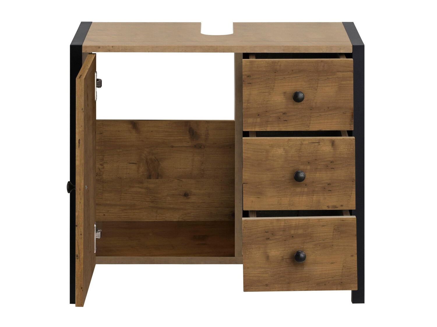 Prostostoječa kopalniška omarica za umivalnik Larnovo 105 (Temen hrast + Črna)