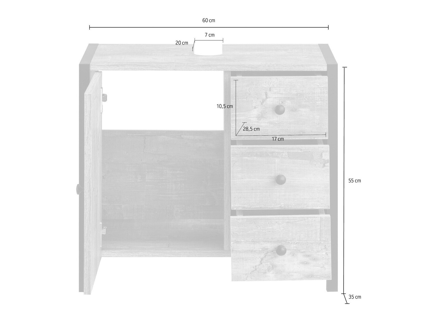 Prostostoječa kopalniška omarica za umivalnik Larnovo 105 (Temen hrast + Črna)