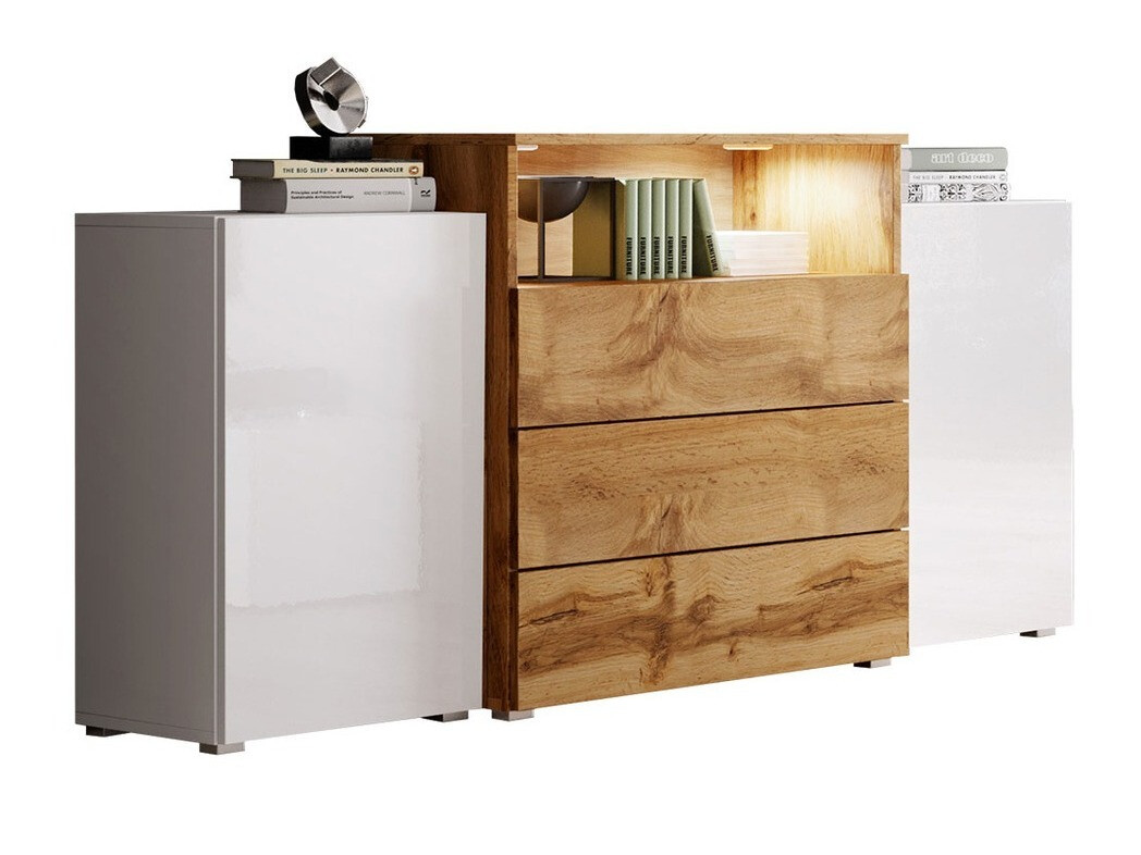 Komoda Sarasota 127 (Bela + Sijaj bela + Wotan hrast)