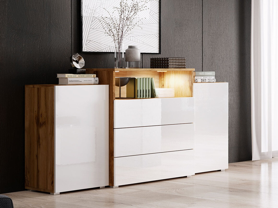 Komoda Sarasota 127 (Wotan hrast + Sijaj bela)