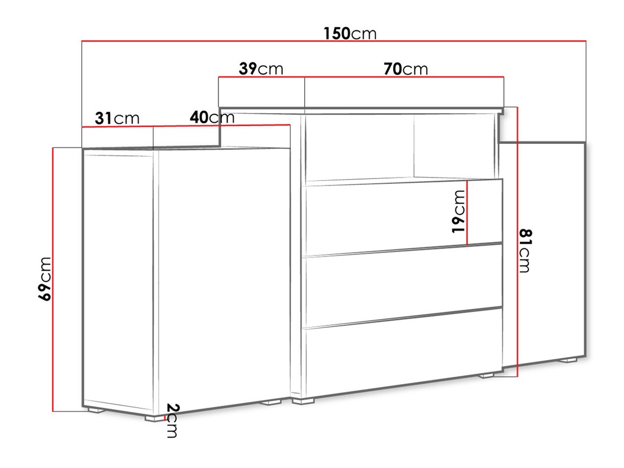 Komoda Sarasota 127 (Wotan hrast + Sijaj bela)