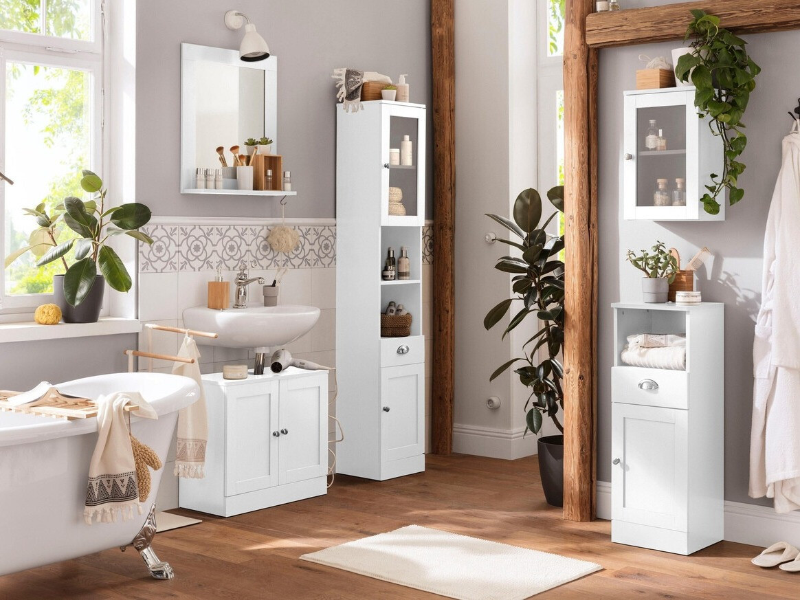 Prostostoječa kopalniška omarica za umivalnik Elmvene 106 (Bela)