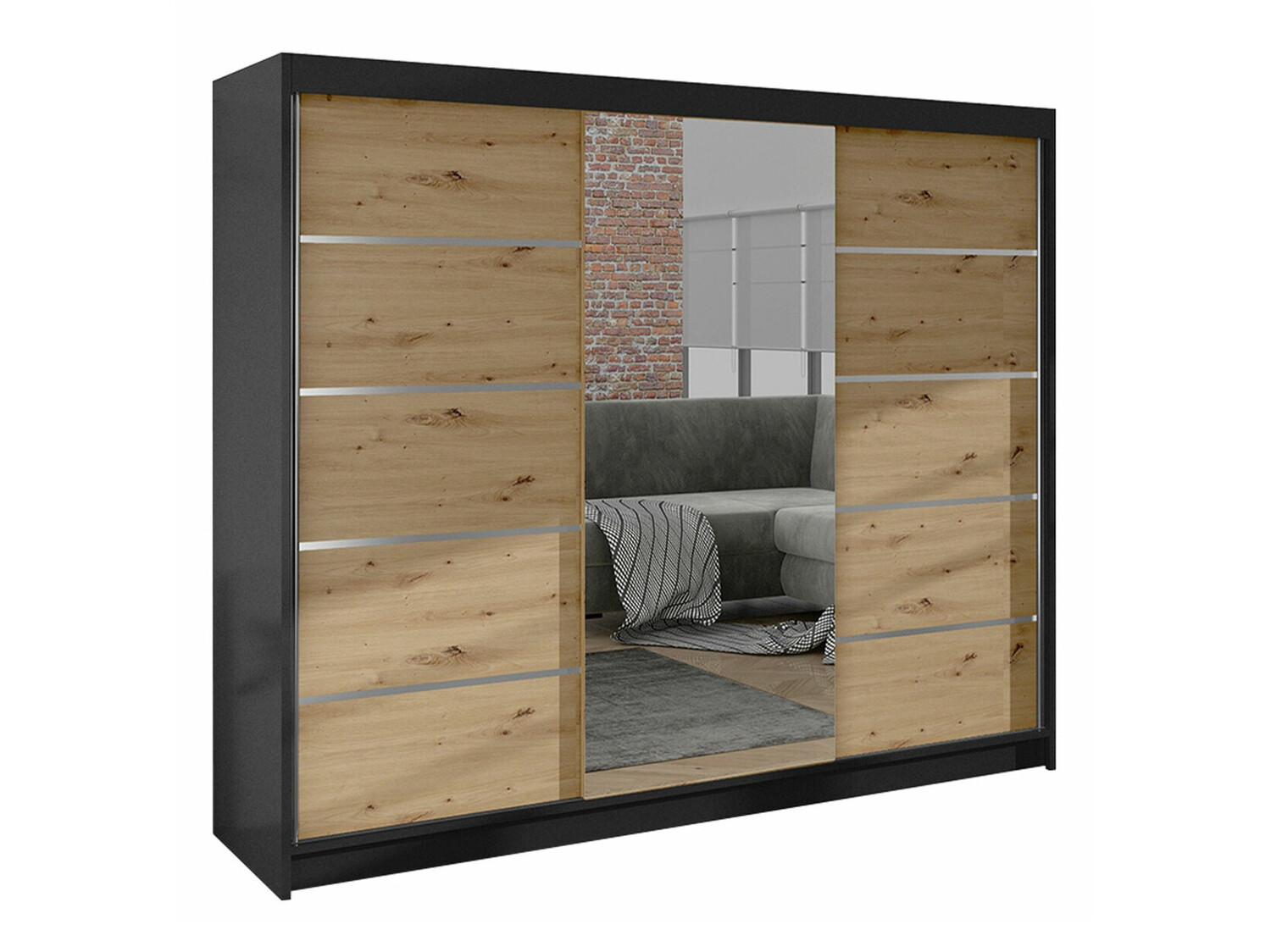 Garderobna omara Closico Durion IV (Črna + Artisan hrast)