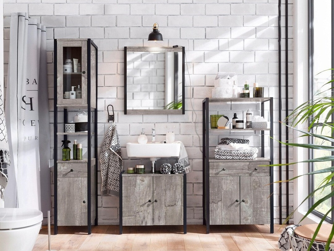 Kopalniški poličnik Larnovo 111 (Sivi hrast + Črna)