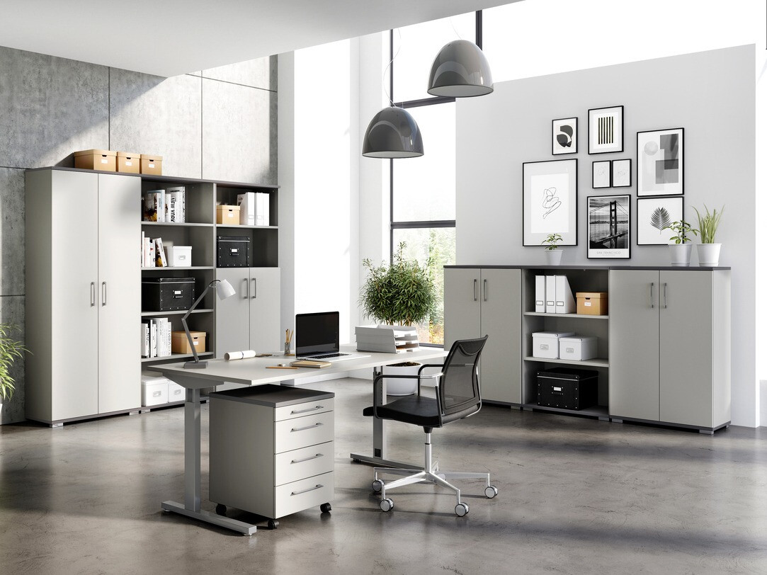 Komplet pisarniškega pohištva Lartesi 109 (Grafit + Svetlo siva)