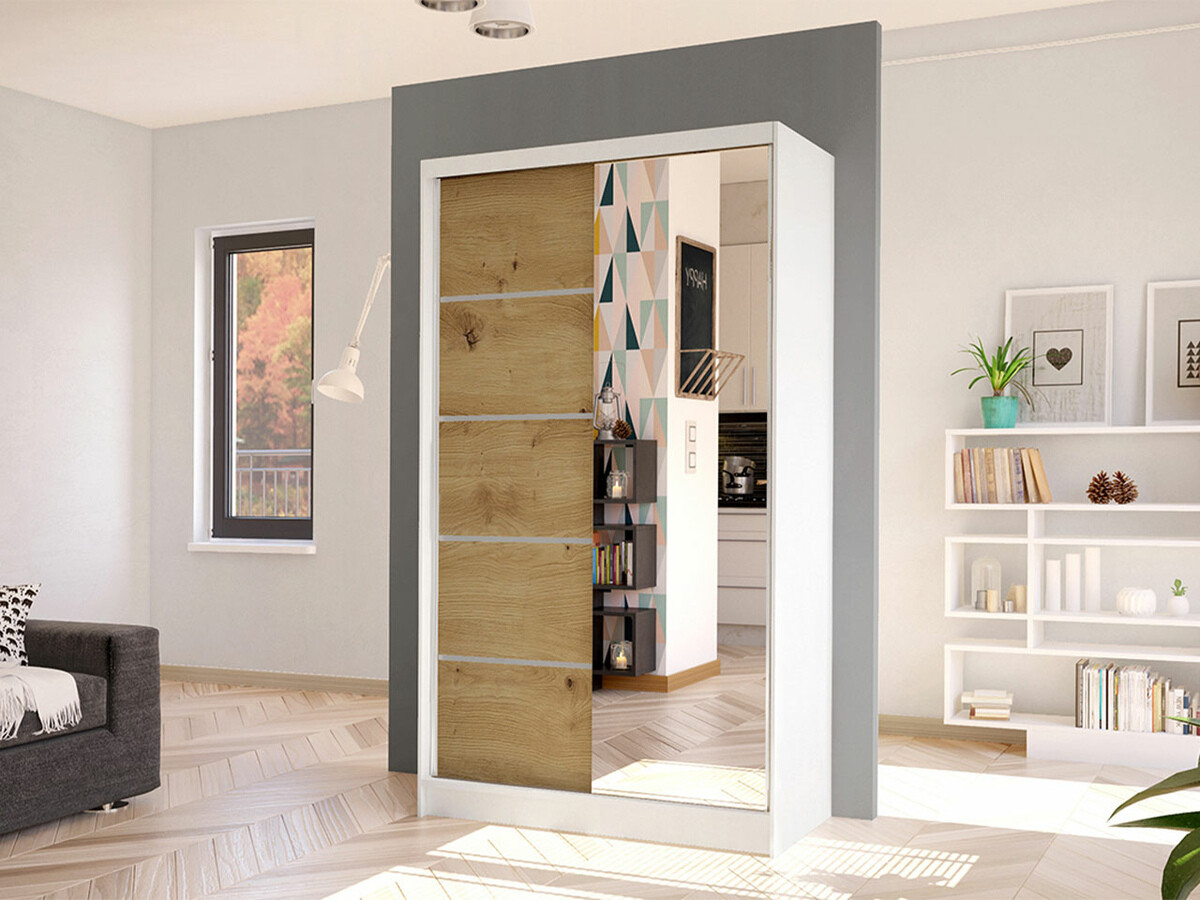 Garderobna omara Closico Fractor III (Bela + Artisan hrast)