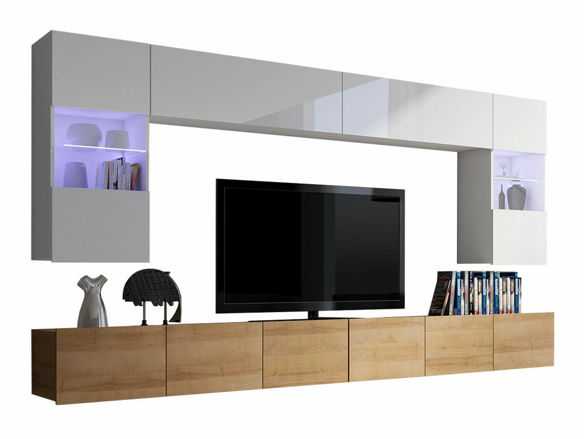 Komplet za dnevno sobo Tivdalu 105 (Zlati hrast + Bela + Sijaj bela)