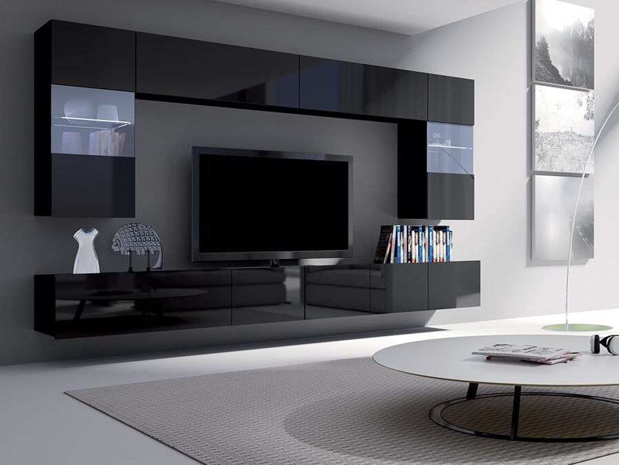 Komplet za dnevno sobo Tivdalu 105 (Črna + Sijaj črna)