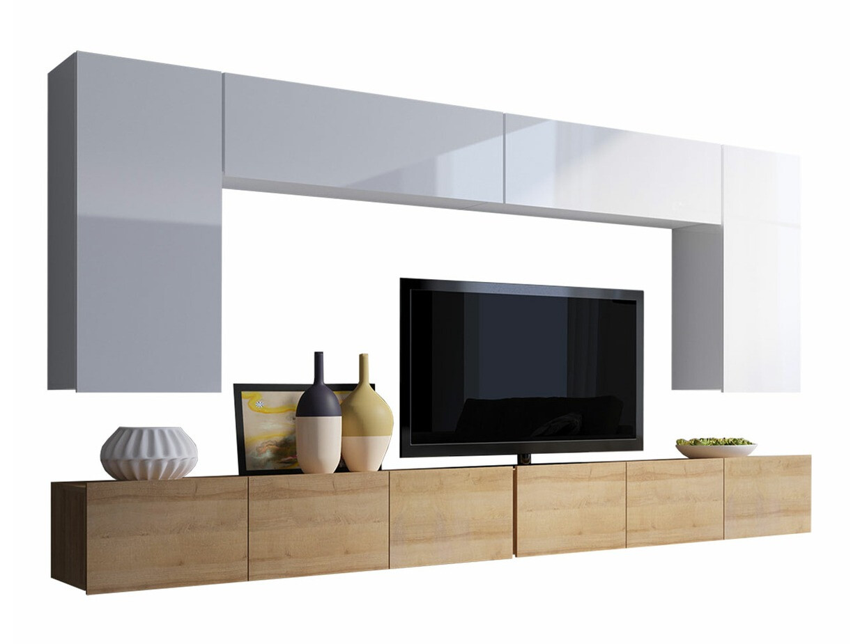 Komplet za dnevno sobo Remus XIII (Zlati hrast + Bela + Sijaj bela)