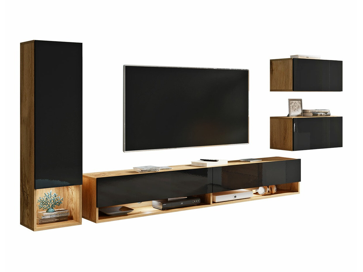 Dnevni prostor Sarasota 124 (Wotan hrast + Sijaj črna)