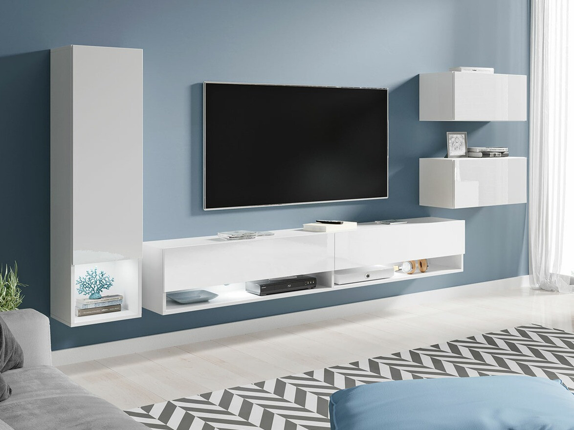 Komplet za dnevno sobo Sarasota 124 (Bela + Sijaj bela)