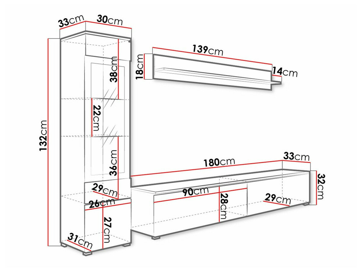 Komplet za dnevno sobo Sarasota 125 (Beton + Sijaj bela)